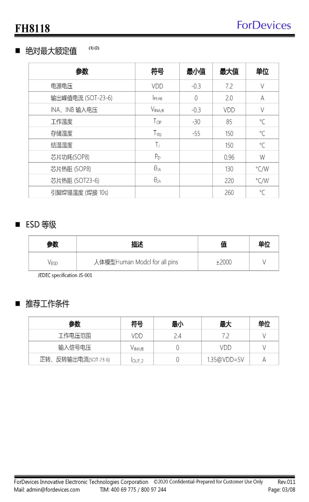 FH8118｜7.0V 单通道直流马达驱动芯片